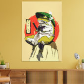 Samurai kikker met rode zon esthetiek canvas afdruk (Insitu (Woonkamer))