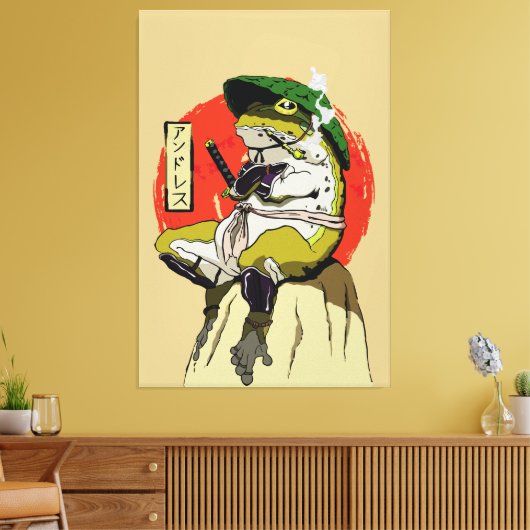 Samurai kikker met rode zon esthetiek canvas afdruk (Insitu (Woonkamer))