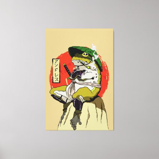 Samurai kikker met rode zon esthetiek canvas afdruk (Voorkant)