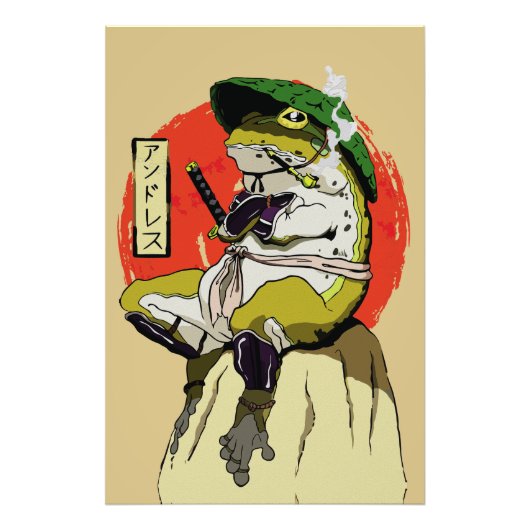 Samurai Kikker met Rode Zon Esthetiek Foto Afdruk (Voorkant)