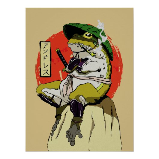 Samurai Kikker met Rode Zon Esthetiek Perfect Poster (Voorkant)
