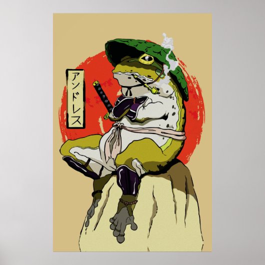 Samurai kikker met rode zon esthetiek poster (Voorkant)
