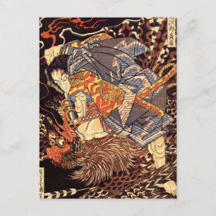 Samurai kill Tengu/bird Painting, c. jaren '1800 Briefkaart