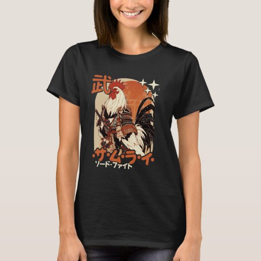 Samurai Kip Kunst Japans Neko Samurai Haantje T-shirt (Voorkant)