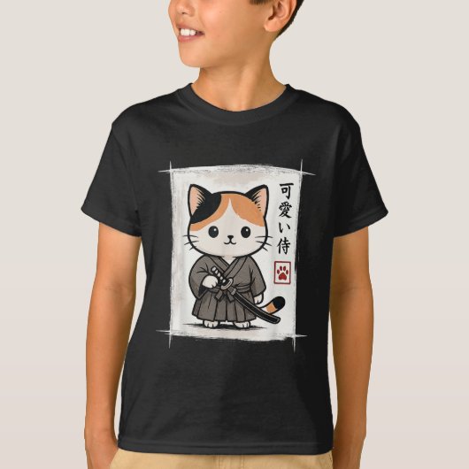 Samurai Kitten Japanese Anime Kawaii Funny Cat Men T-shirt (Voorkant)