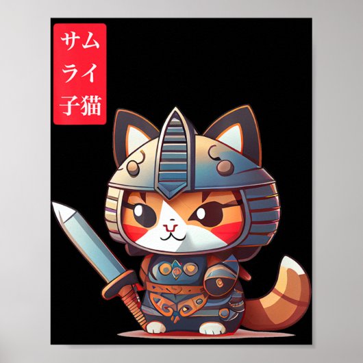 Samurai Kitten Kawaii Japanse kunst voor Anime Lov Poster (Voorkant)
