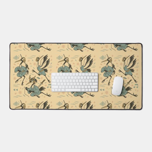 Samurai Kraanvogel met Koptelefoon Bureaumat (Keyboard & Muis)