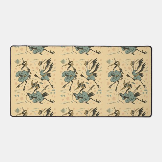 Samurai Kraanvogel met Koptelefoon  Bureaumat (Voorkant)