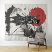 Samurai-Krieger, umgeben von Tintenspritzern. Wandkleed (In Situ (horizontaal))