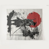 Samurai-Krieger, umgeben von Tintenspritzern. Wandkleed (Voorkant (horizontaal))