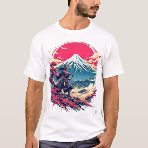 Samurai-krijger bij Mount Fuji Japanse Kunst T-Shi T-shirt