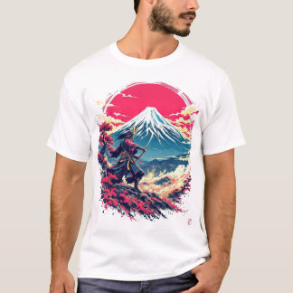 Samurai-krijger bij Mount Fuji Japanse Kunst T-Shi T-shirt