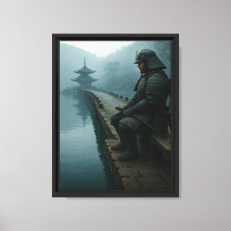Samurai Krijger door Misty Lake Tempel Canvas Afdruk