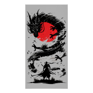 Samurai Krijger en Draak Strijd Perfect Poster