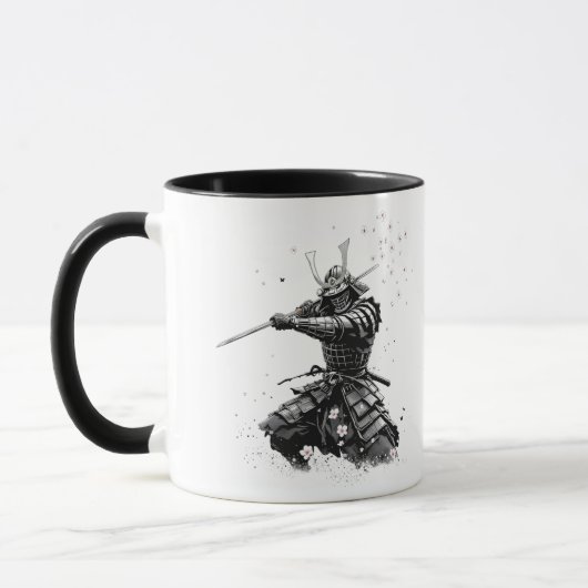 Samurai-krijger in actie Japanse kunst keramiek Mok (Links)