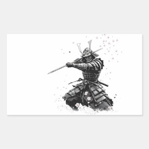 Samurai-krijger in actie Japanse kunst keramiek  Rechthoekige Sticker
