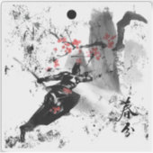 Samurai-krijger in beweging - Sumi-e-inktunst Sticker (Voorkant)