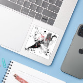 Samurai-krijger in beweging - Sumi-e-inktunst Sticker (Laptop met iPhone)