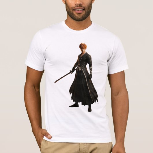 Samurai krijger in zwart gewaad met zwaard t-shirt (Voorkant)