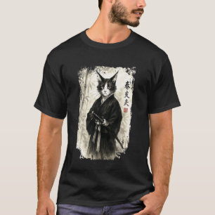 Samurai krijger kat Japanse inkt kunst Sumi-e Japa T-shirt