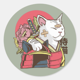 Samurai Krijger Kat Ronde Sticker