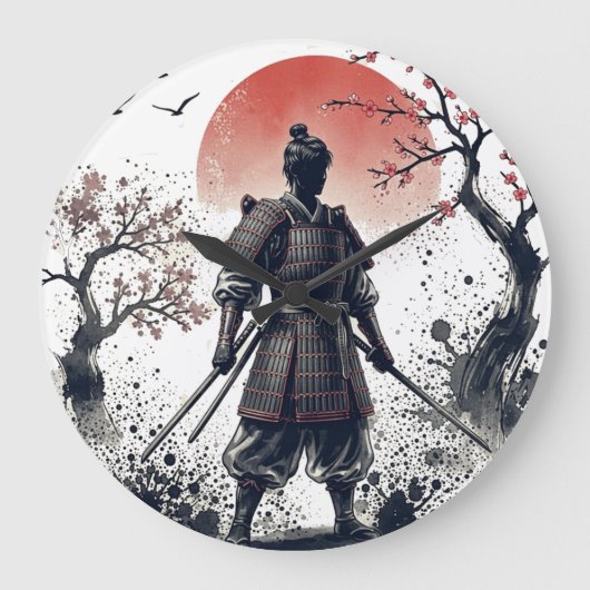 Samurai-krijger met dubbele Katanas Zonsondergang  Grote Klok (Voorkant)
