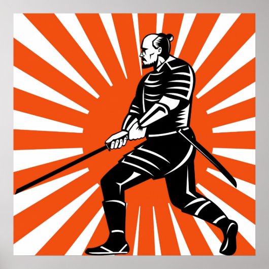 Samurai-krijger met katana-zwaard naar zijkant poster (Voorkant)
