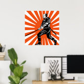 Samurai-krijger met katana-zwaard naar zijkant poster (Thuiskantoor)