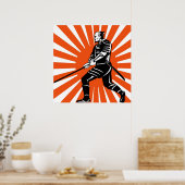 Samurai-krijger met katana-zwaard naar zijkant poster (Keuken)