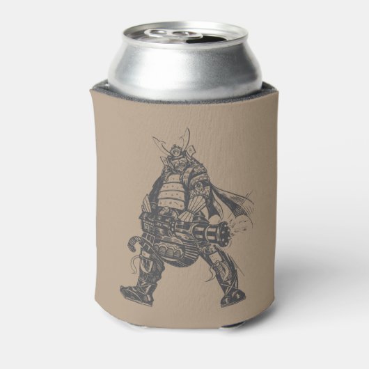 Samurai-krijger met snelvuurkanon blikjeskoeler (Blikje Achterkant)