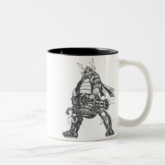 Samurai-krijger met snelvuurkanon tweekleurige koffiemok (Rechts)