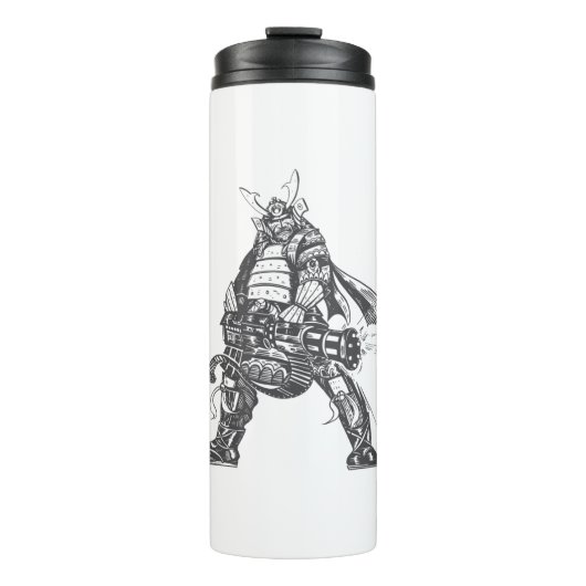 Samurai Krijger Met Snelvuurwapen Thermosbeker (Voorkant)