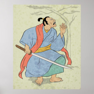 Samurai-krijger met zwaardhoutblokafdruk poster