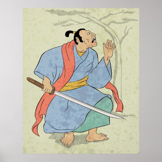 Samurai-krijger met zwaardhoutblokafdruk poster (Voorkant)