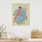 Samurai-krijger met zwaardhoutblokafdruk poster (Keuken)