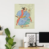 Samurai-krijger met zwaardhoutblokafdruk poster (Thuiskantoor)