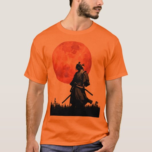 Samurai-krijger onder de rode maan t-shirt (Voorkant)