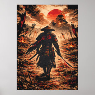 Samurai-krijger op het slagveld, Japanse anime-kun Poster