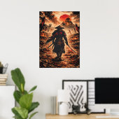 Samurai-krijger op het slagveld, Japanse anime-kun Poster (Thuiskantoor)