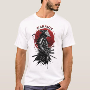 Samurai Krijger Rijzende Zon Japanse Inkt Stijl T-shirt