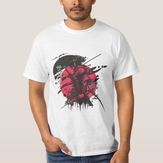 Samurai Krijger – Rode Zon Japans Bushido-ontwerp T-shirt (Voorkant)