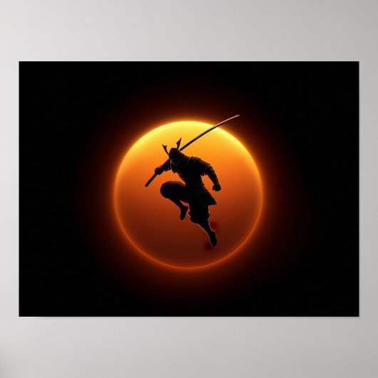 Samurai-krijger Silhouet Tegen Oranje Zon Poster (Voorkant)