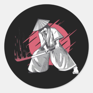 Samurai-krijger slaat toe met Katana Ronde Sticker