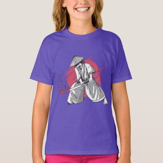 Samurai-krijger slaat toe met Katana T-shirt (Voorkant)