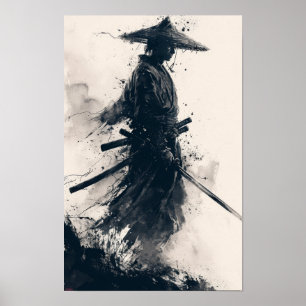 Samurai krijger staande in scène Poster
