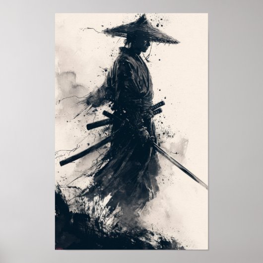 Samurai krijger staande in scène Poster (Voorkant)