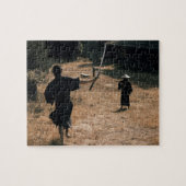 Samurai-krijger valt aan met een zwaard legpuzzel (Horizontaal)