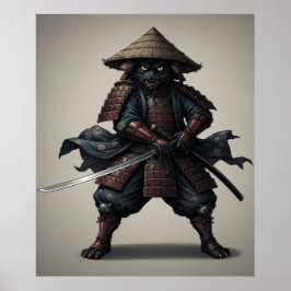 Samurai krijger Zwarte Kat Poster
