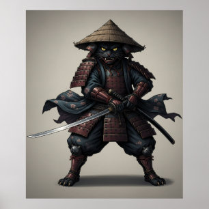 Samurai krijger Zwarte Kat Poster