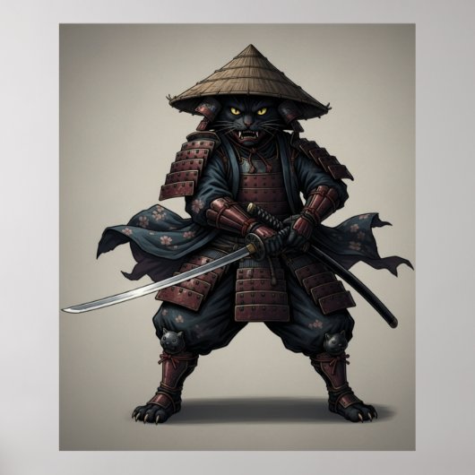 Samurai krijger Zwarte Kat Poster (Voorkant)